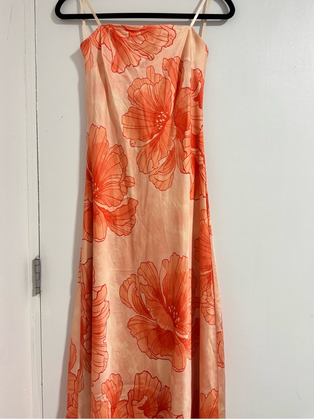 Trixxi Peach Maxi Slip Dress with Orange Floral Print